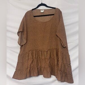 Arula Tan Polka Dot Ruffle Blouse Boho Country Western Chic